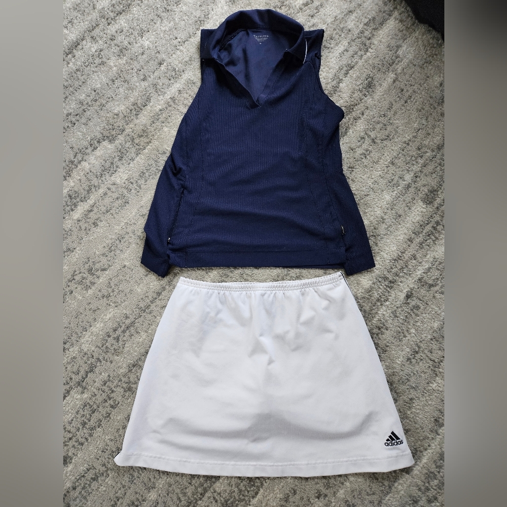 Athleta Navy Sleeveless Collared Tank Top & Adidas Golf Skort